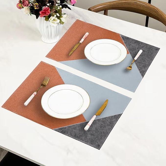Faux Leather Placemats Set of 6 Waterproof, Reversible Geometric Pattern PU - Image 5