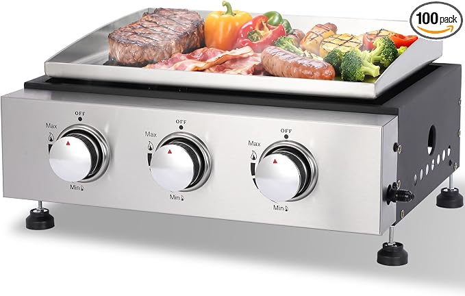 3-Burner Portable Tabletop Gas Griddle Grill by Unknown