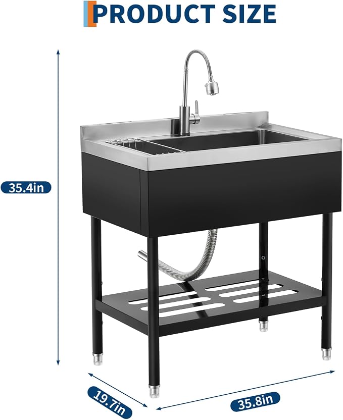Stainless Steel Utility Sink, Adjustable Leg - Image 2