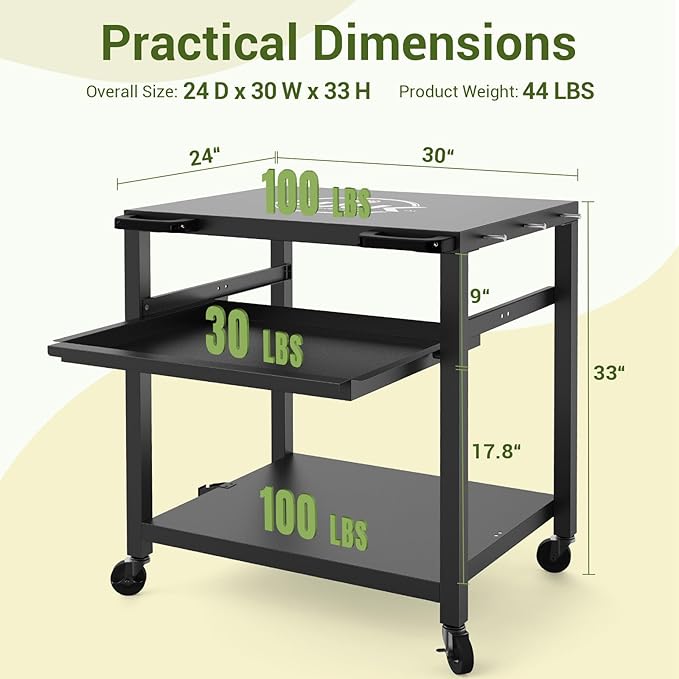 NUUK Outdoor Grill Prep Table 24"x30" Metal Grill Cart Outside 3-Layer Pizza - Image 4