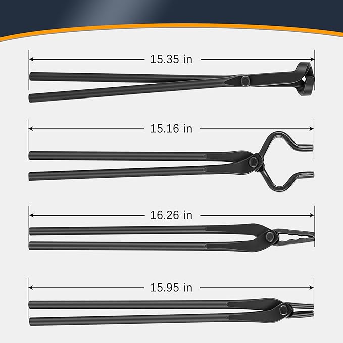 Knife Making Tongs Set, V-Bit Blade Tongs, 4-Piece, Black Steel