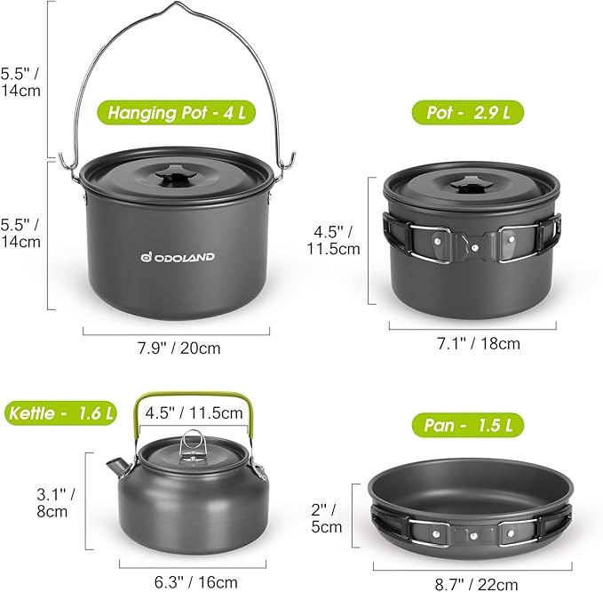 Odoland 39pcs Camping Cookware Mess Kit, Non-Stick Large Size Hanging Pot Pan - Image 4