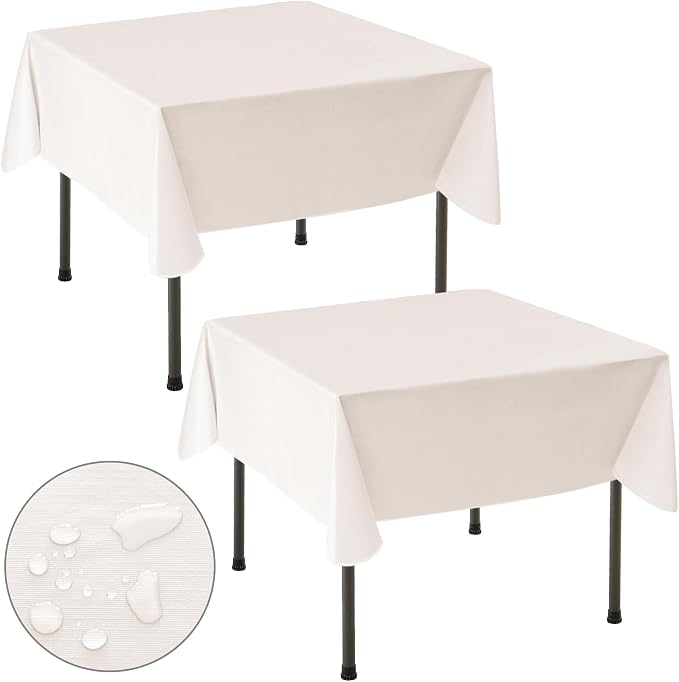 Nasitos 2 Pack Vinyl Square Table Cloth 54x54 Inch-Beige Waterproof Oil-Proof by Nasitoshomedecor