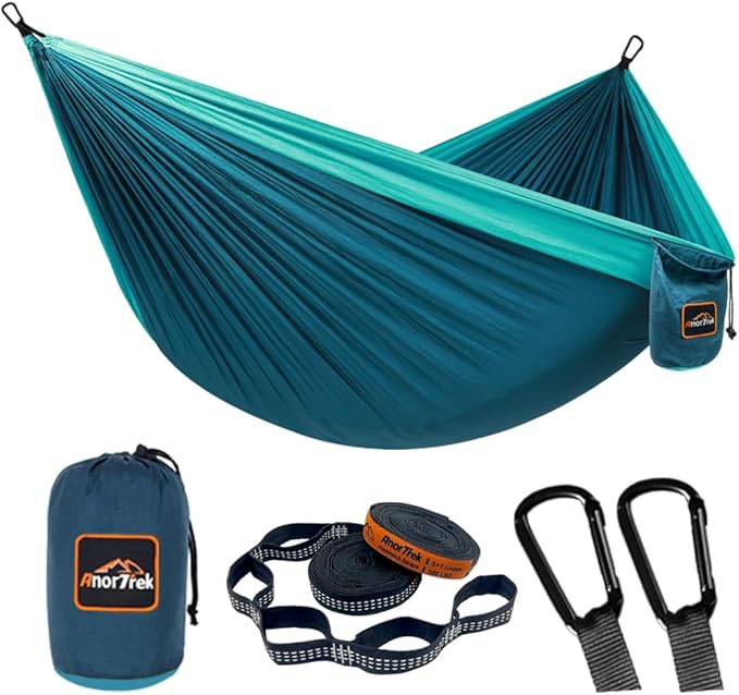 Camping Hammock, 210T Parachute Nylon, 500 lb Capacity, Blue