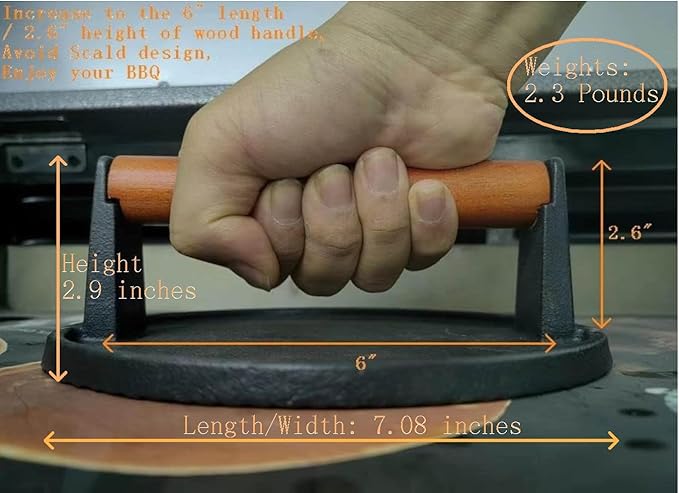 Firsgrill Burger Press 7.08" Round & 8.3”X4.3”Rectangle Heavy-Duty Cast Iron - Image 5