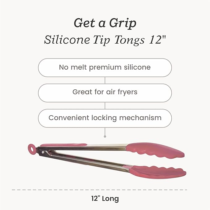 Tongs, 12 Inch Silicone with Stainless Steel Core in Earthy Pink