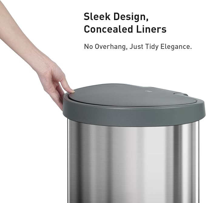EKO Aria Brushed Stainless Steel Step Kitchen Trash Can Semi-Round 45L - Image 7