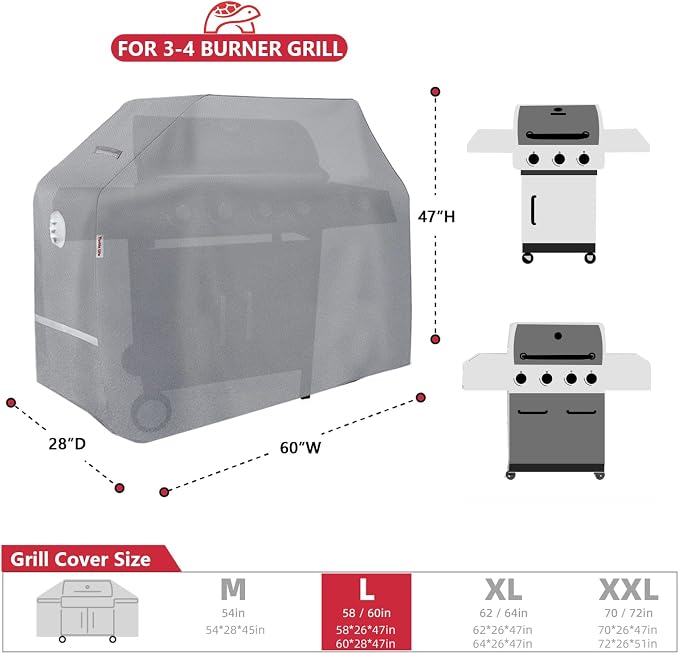 Turtle Life BBQ Grill Cover, 60 Inch Heavy Duty Waterproof 3-4 Burner Barbecue - Image 2