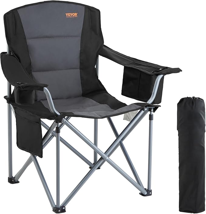Camping Chair - Black, 450 lb Capacity, 600D Oxford Fabric