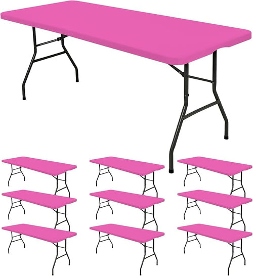 10 Pack Fitted Tablecloth for 6 Foot Rectangle Tables, Hot Pink Elastic Outdoor by REWOMC