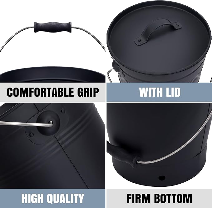 INNO STAGE Ash Bucket with Lid and Wood Handle Coal Shovel, Ash Carrier Pail - Image 7