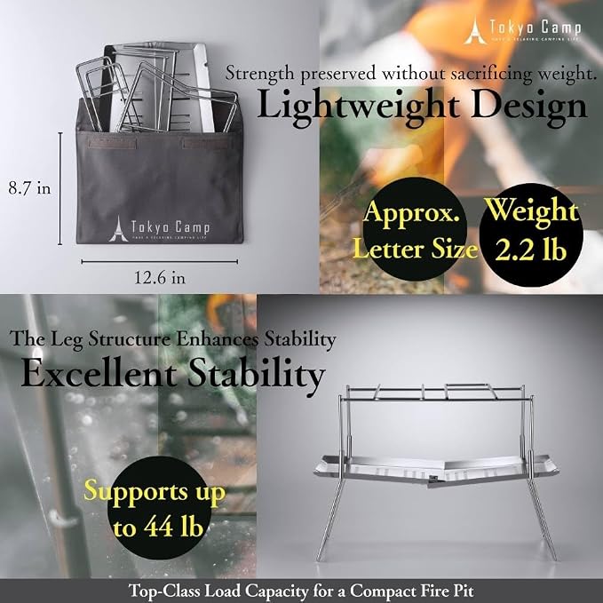 TokyoCamp HAKOSUKA Portable Fire Pit, Foldable Stainless Steel Wood Burning - Image 2