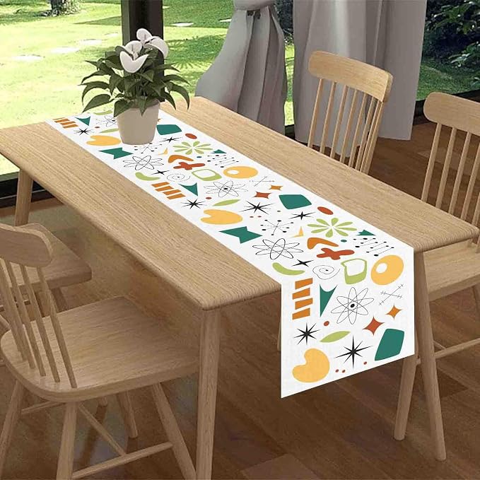 Mid Century Table Runner, Retro 1950s Atomic Pattern Modern Abstract Geometric - Image 2