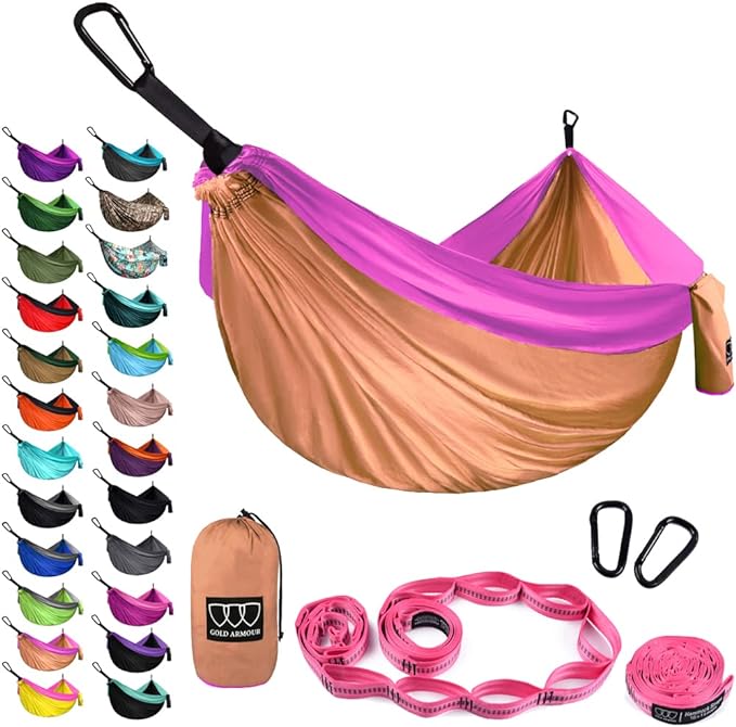 Hammock for Two, 125 x 79 Inch Peach and Pink Nylon, 500 lb Capacity
