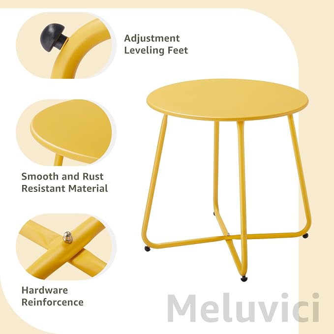 Patio Small Outdoor Side Table Waterproof Round Metal Steel Side Table Weather - Image 4
