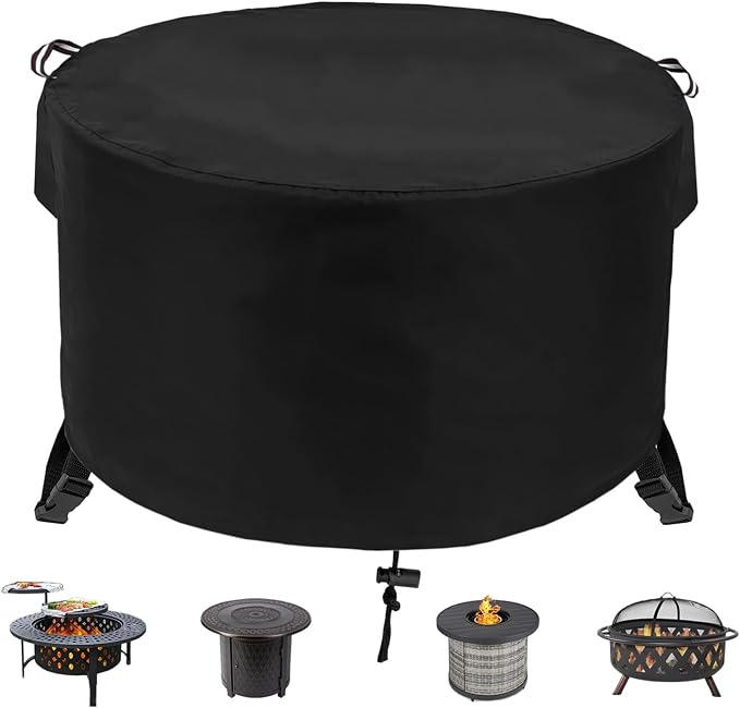 Round Fire Pit Cover 36" Dia X 24" H, 600D Strong Tear Resistant, Waterproof & by Fyelo