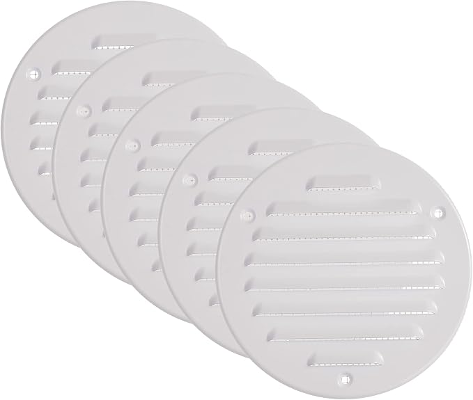Vent Systems - 4 Inch Pack of 5 White Metal Round Soffit Air Vent Grille Cover by VentSystems