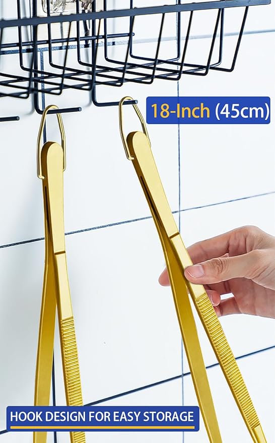 Tongs 18 Inch Stainless Steel Grilling Tweezers, Set of 2, Gold