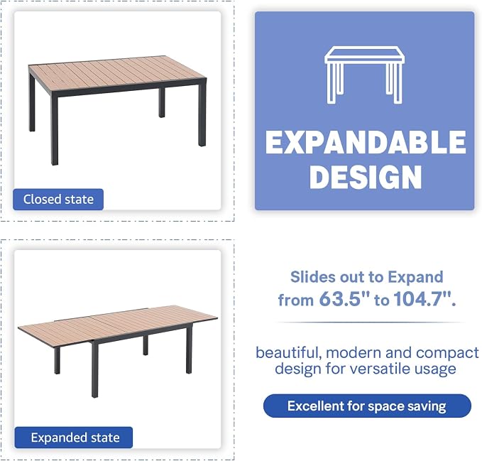 Soleil Jardin Aluminum Patio Extendable Dining Table, Adjustable Indoor Outdoor - Image 7
