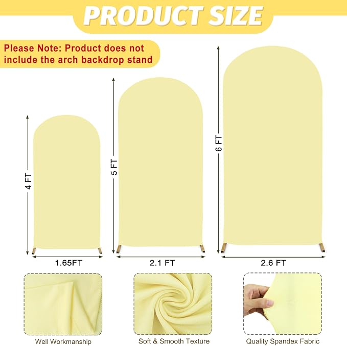 MODFUNS Light Yellow Arch Cover Set of 3 Spandex Arch Stand Cover 4ft 5ft 6ft - Image 3