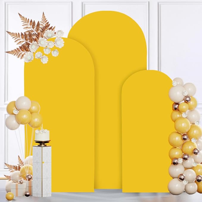MODFUNS Set of 3 Wedding Arch Cover Gold Spandex Arch Backdrop Cover 5&6&7ft - Image 4