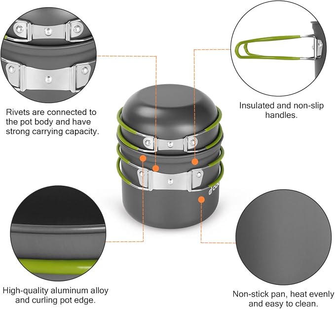 Odoland 16pcs Camping Cookware Mess Kit, Lightweight Pot Pan Mini Stove - Image 6