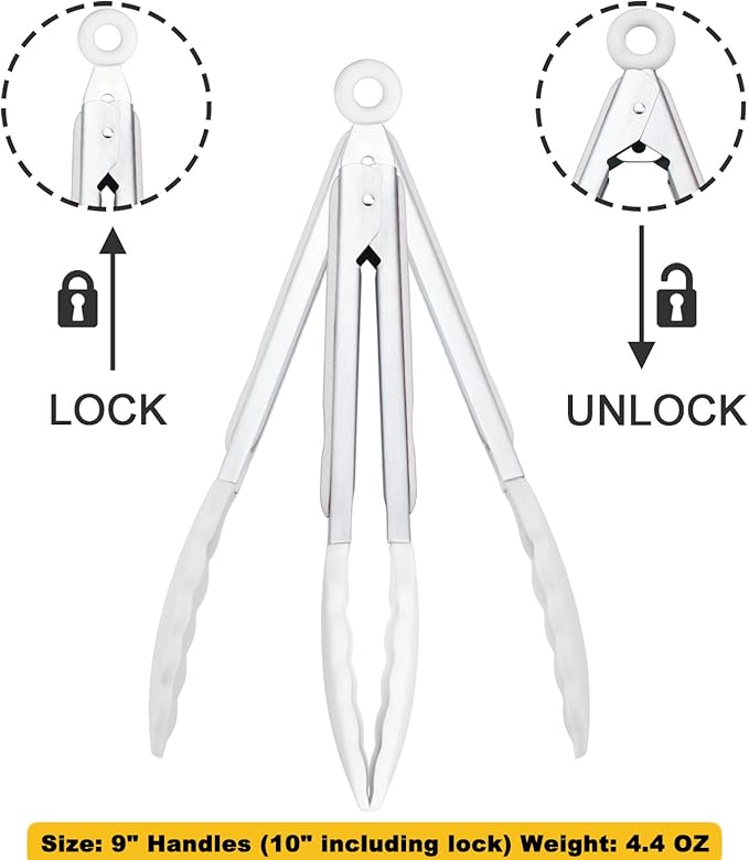 Tongs 3-Pack, 9-Inch Silicone Grilling Tongs with Ring-Pull Lock