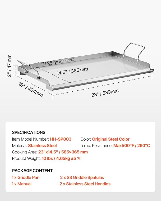 VEVOR Stainless Steel Griddle, 23x16 inch Universal Flat Top Rectangular Plate - Image 7