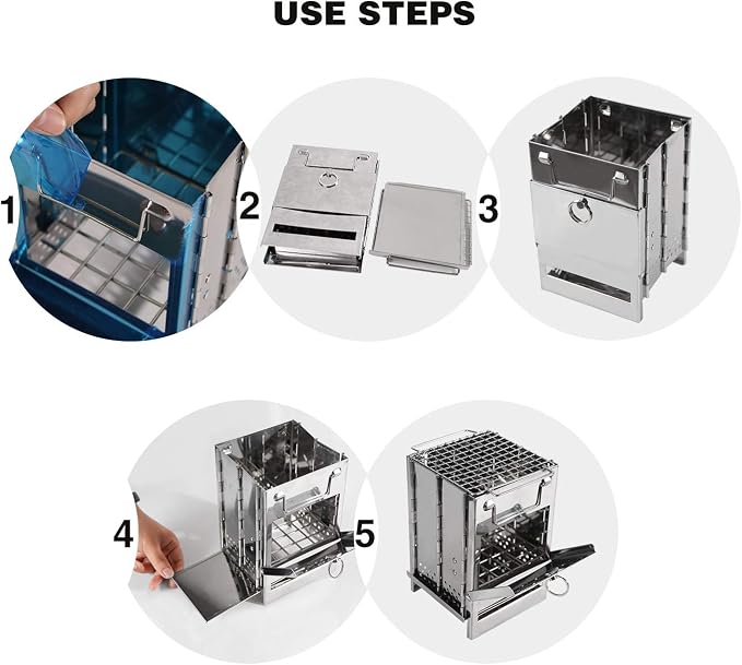REDCAMP Wood Burning Folding Camp Stove Stainless Steel Grid, Portable - Image 5