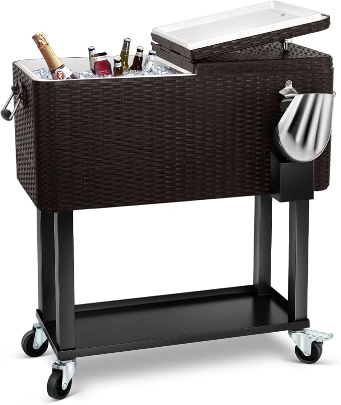 EDOSTORY 80 Quart Rolling Ice Chest Cooler Cart, Patio Backyard Party Drink by EDOSTORY