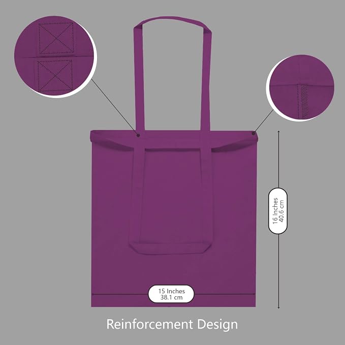 TOPDesign 24-Pack Economical 16"x15" Purple Cotton Tote Bag, Lightweight Medium - Image 5
