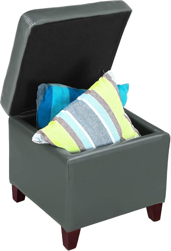 Homebeez Tufted Faux Leather Storage Ottoman Square Cube Foot Rest Stool - Image 4