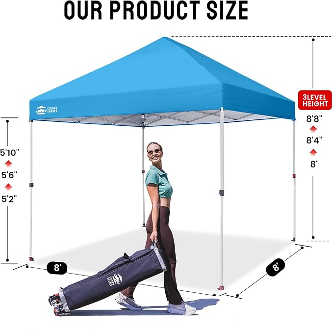 CROWN SHADES 8x8 Pop Up Canopy, Patented Center Lock One Push Instant Popup - Image 6