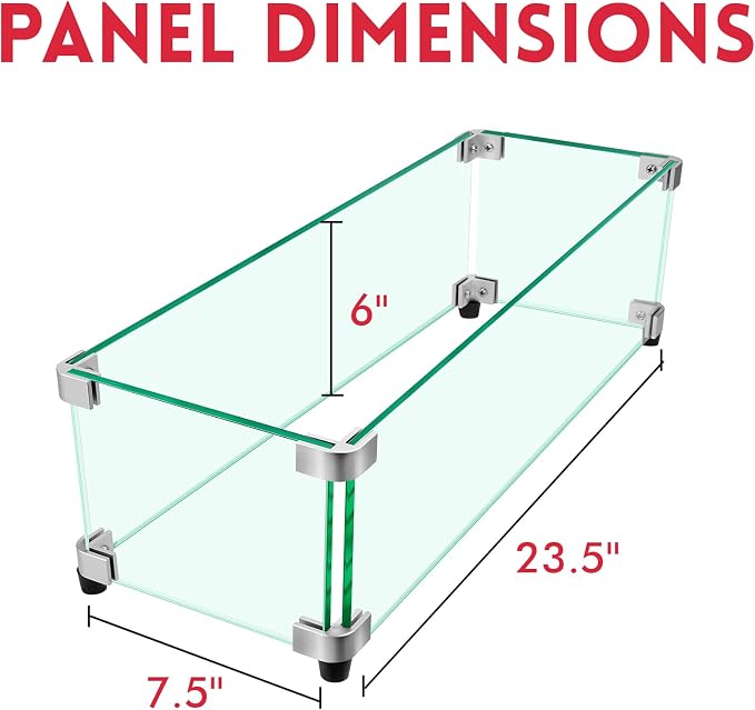 Fire Pit Wind Guard, 23.5" x 7.5" Square Tempered Glass Wind Shield - Image 2