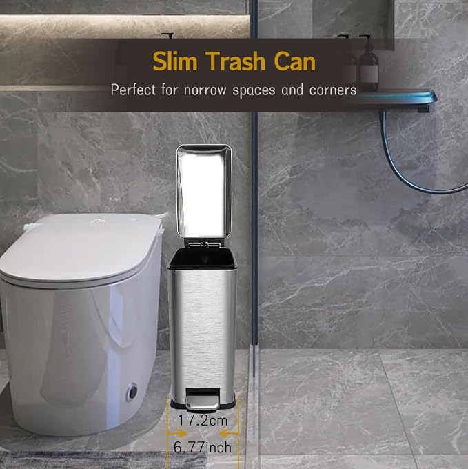 Bathroom Trash Can, 10 Liter / 2.6 Gallon Stainless Steel Garbage Can - Image 2