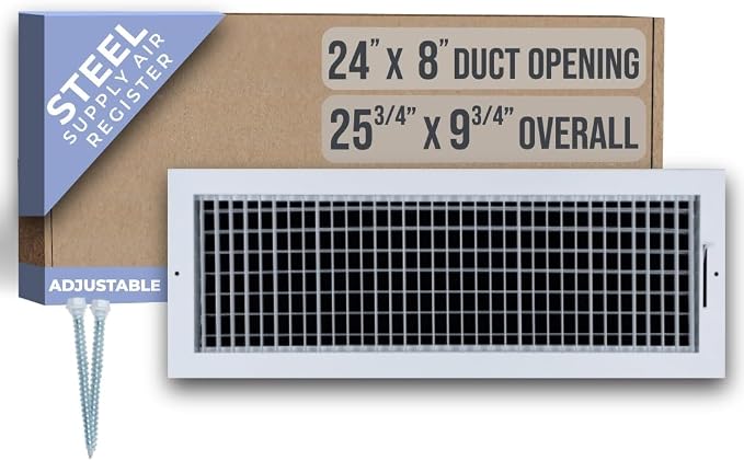 Fits 24x8 Duct Opening Steel Adjustable Air Supply Grille by Handua | Register by Handua