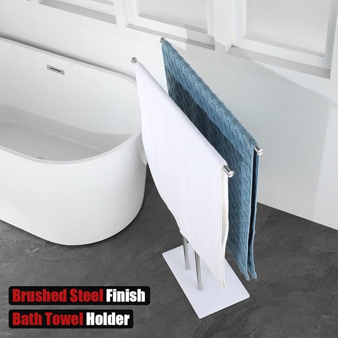 JQK Bath Towel Holder Stand Brushed, 30 Inch Free Standing Double Towel Rack - Image 5