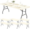 6 Pack Stretch Fabric Table Top Cap Cover, Ivory Table Covers fits 6Ft Tables by Pesonlook