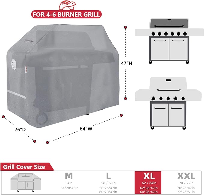 Turtle Life BBQ Grill Cover, 64 Inch Heavy Duty Waterproof 4-6 Burner Barbecue - Image 2