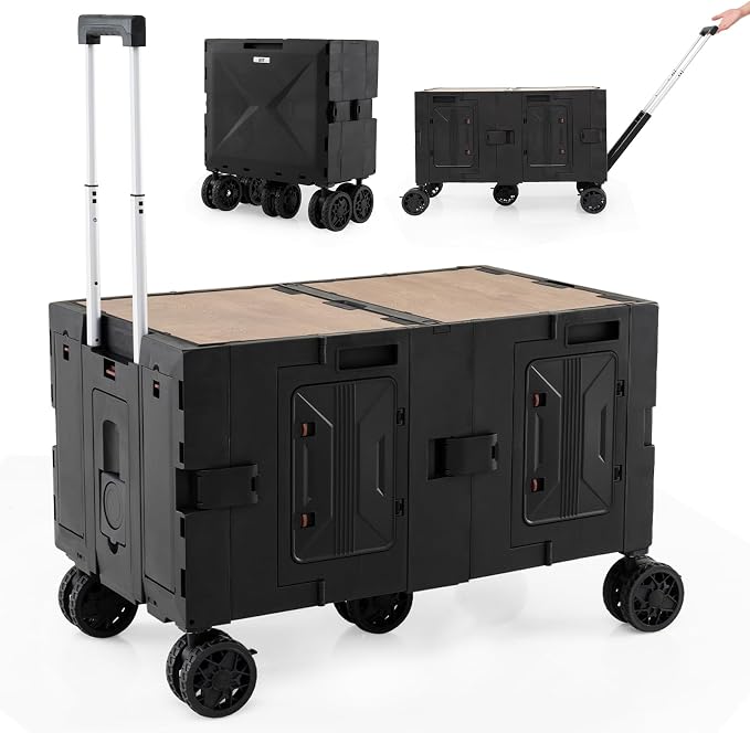Goplus Large Foldable Utility Cart w/ 2-Tier Storage Crates, 5 Rotate Wheels by Goplus