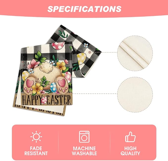 Artoid Mode Buffalo Plaid Bunny Egg Flowers Happy Easter Table Runner, Seasonal - Image 5