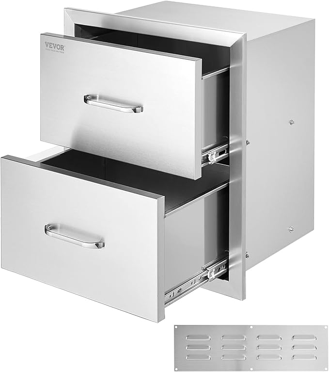 VEVOR Outdoor Kitchen Drawers, 17.8W x 20.2H x 12.2D Inch, Flush Mount Double by VEVOR