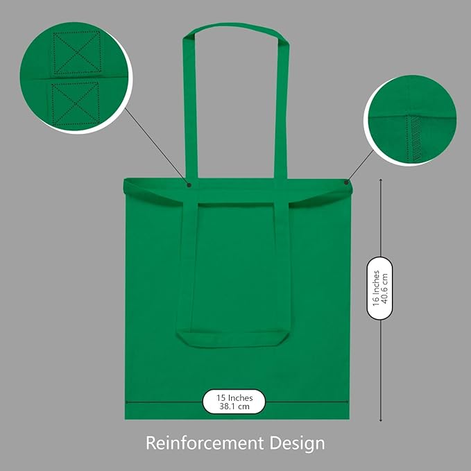 TOPDesign 24-Pack Economical 16"x15" Kelly Green Cotton Tote Bag, Lightweight - Image 5