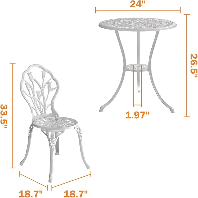Outdoor Bistro Table and Chairs Set of 2, 3 Piece Patio Bistro Set w/Umbrella - Image 7