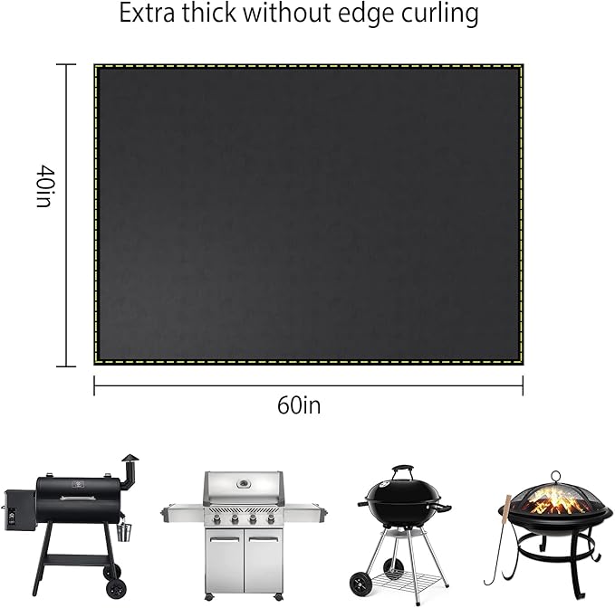 Grill Pad Floor Mat, 40x60 Inch, Black Silicone Fiberglass, Fireproof