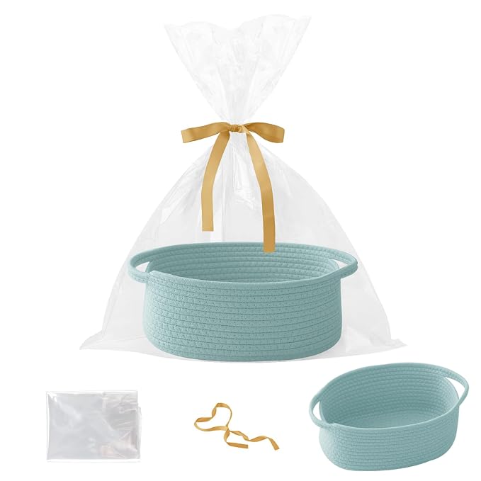 Gift Basket with Gift Bag and Ribbons, Small Rope Woven Shelf Storage, Baskets by HZFTJOY