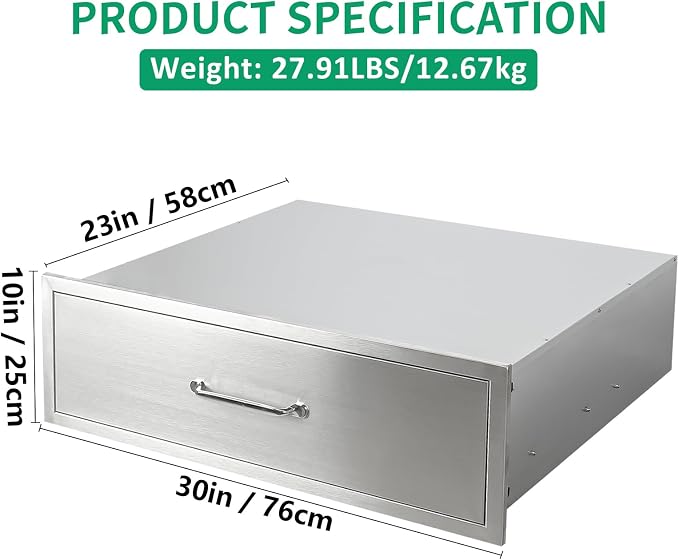 Outdoor Kitchen Drawers 30" W x 10" H x 23" D Stainless Steel Single Drawers - Image 2