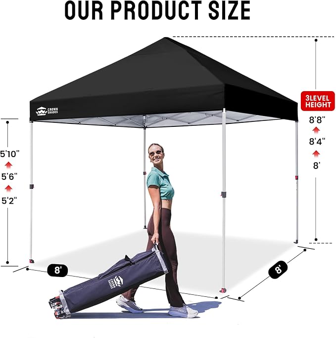 CROWN SHADES 8x8 Pop Up Canopy, Patented Center Lock One Push Instant Popup - Image 6