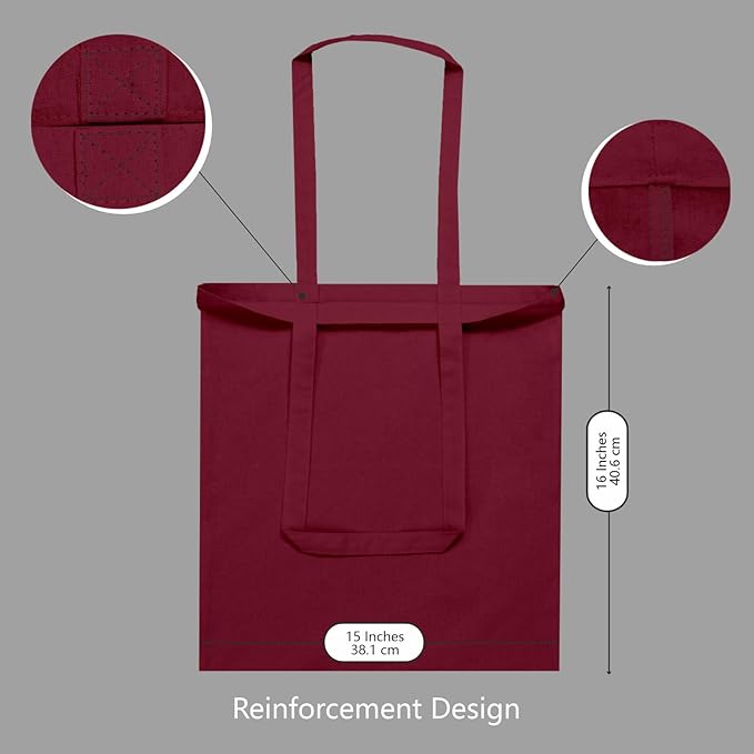 TOPDesign 24-Pack Economical 16"x15" Burgundy Cotton Tote Bags, Lightweight - Image 3