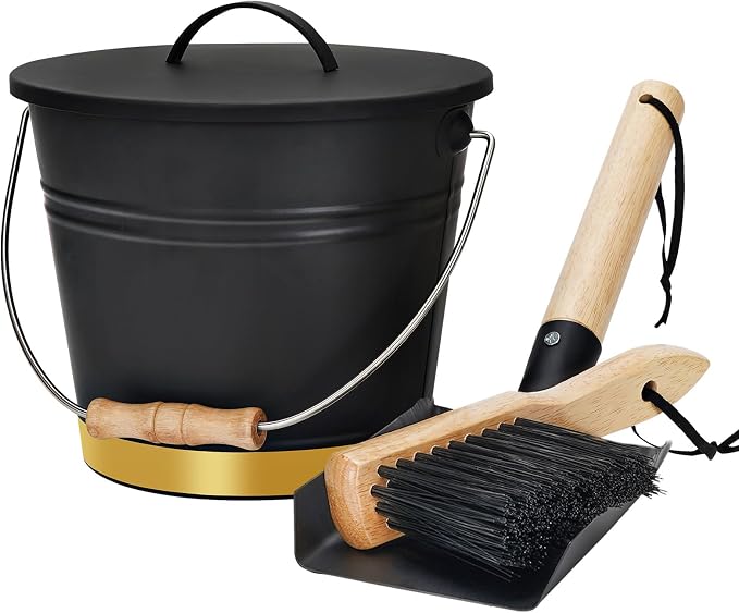Mini Ash Bucket with Lid, Shovel & Hand Broom, Galvanized Steel Metal Charcoal by GGOODGAIN